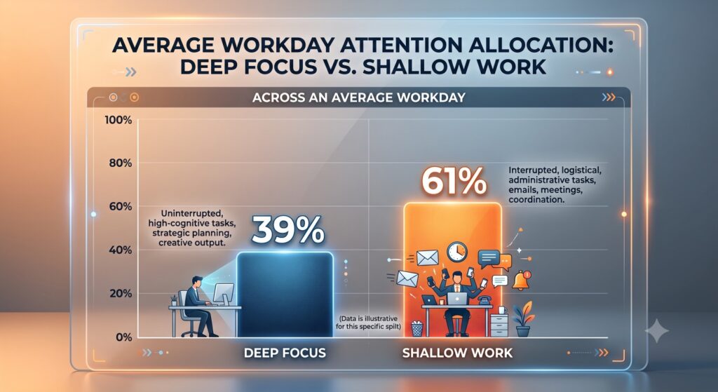Chart showing the attention allocation on an average work day