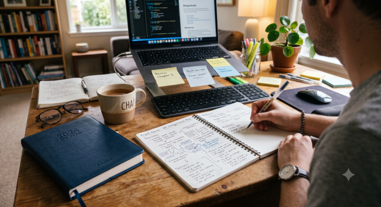 AI Generated photo of a man working at his desk