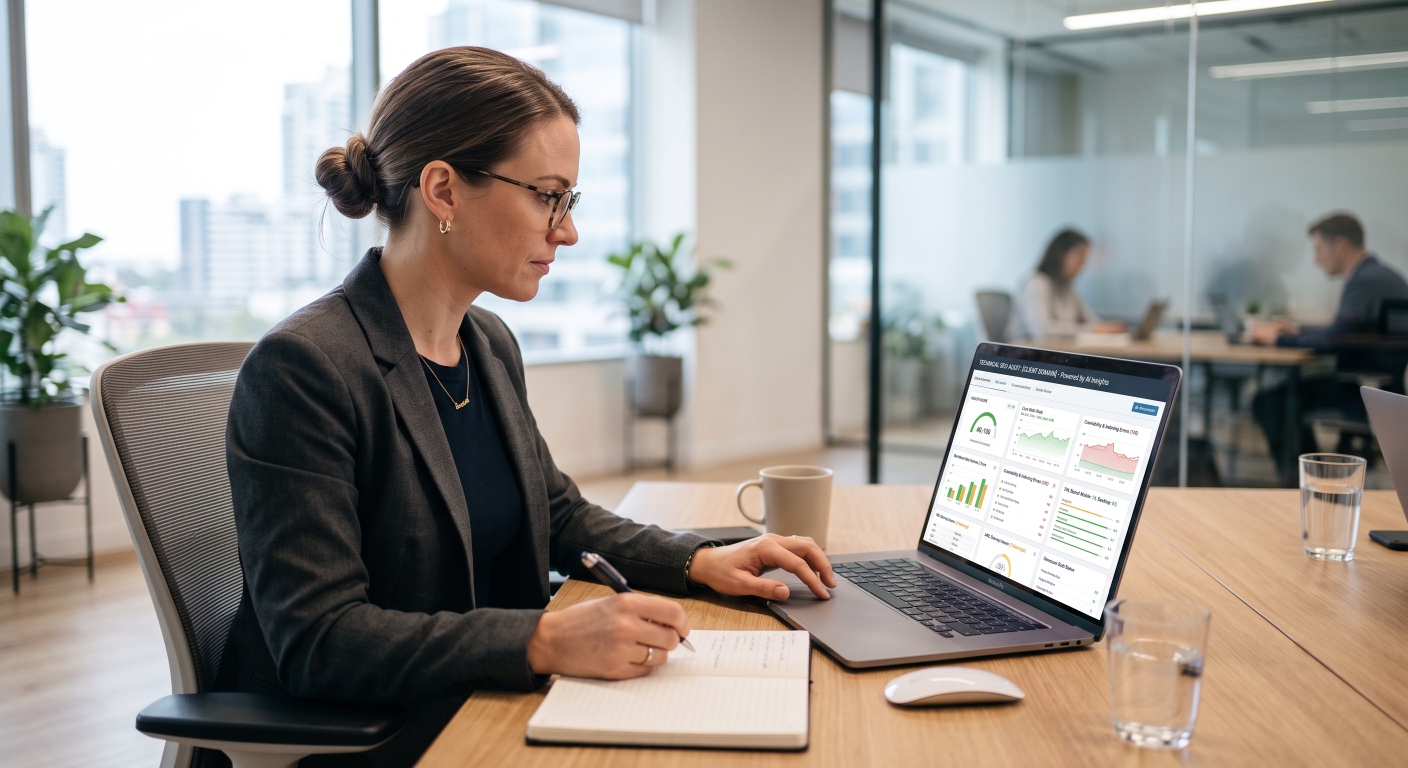Photo of a person in a office lookinh at their laptop